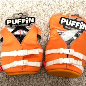 NWT Lot of 2 Puffin Drinkware Koozie Orange Lifejacket